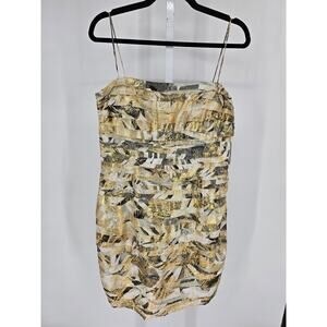 JS Collection Womens Sz 14 Knee Length Strapless Party Dress Gold Pleated NEW